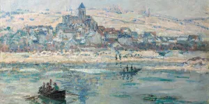winter seascape with rowboats