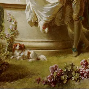 detail of dog below owners' feet