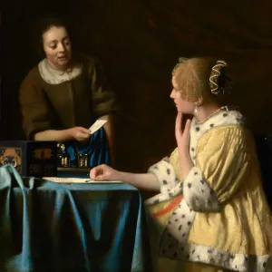 Oil painting of two woman by a table